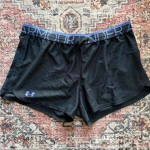Under Armour Women's Black Athletic Shorts with Blue Waistband
